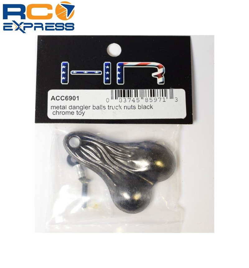 Hot Racing Metal Dangler Balls Truck Nuts Black Chrome 1/10 Scale